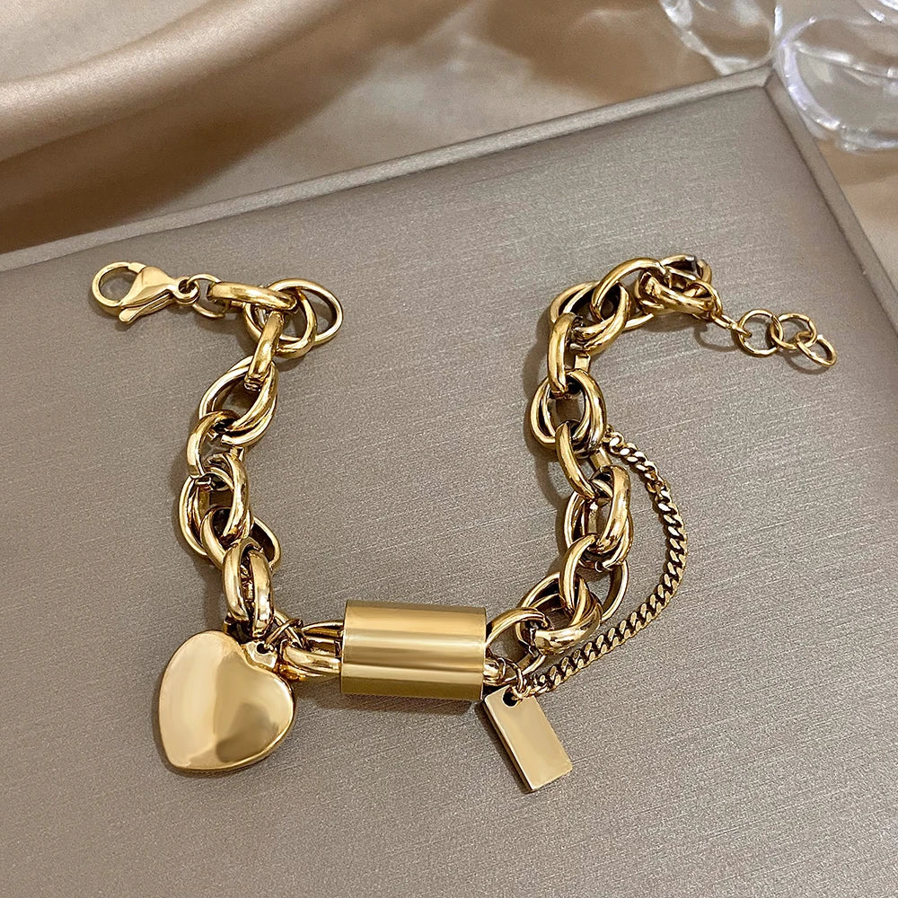 Yellow Gold Stainless Steel Party Bracelet, Extra Large Yellow Gold Stainless Steel Party Bracelet, Extra Large